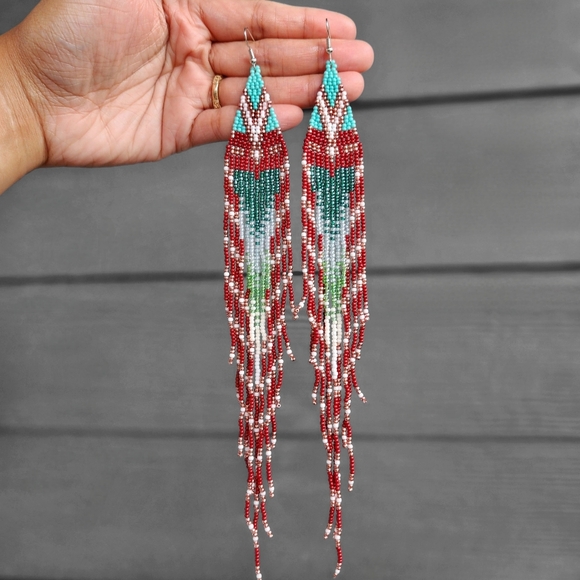 Hand Crafted Jewelry - Raani Boho Beaded Fringe Earrings Handmade Long Statement Jewelry